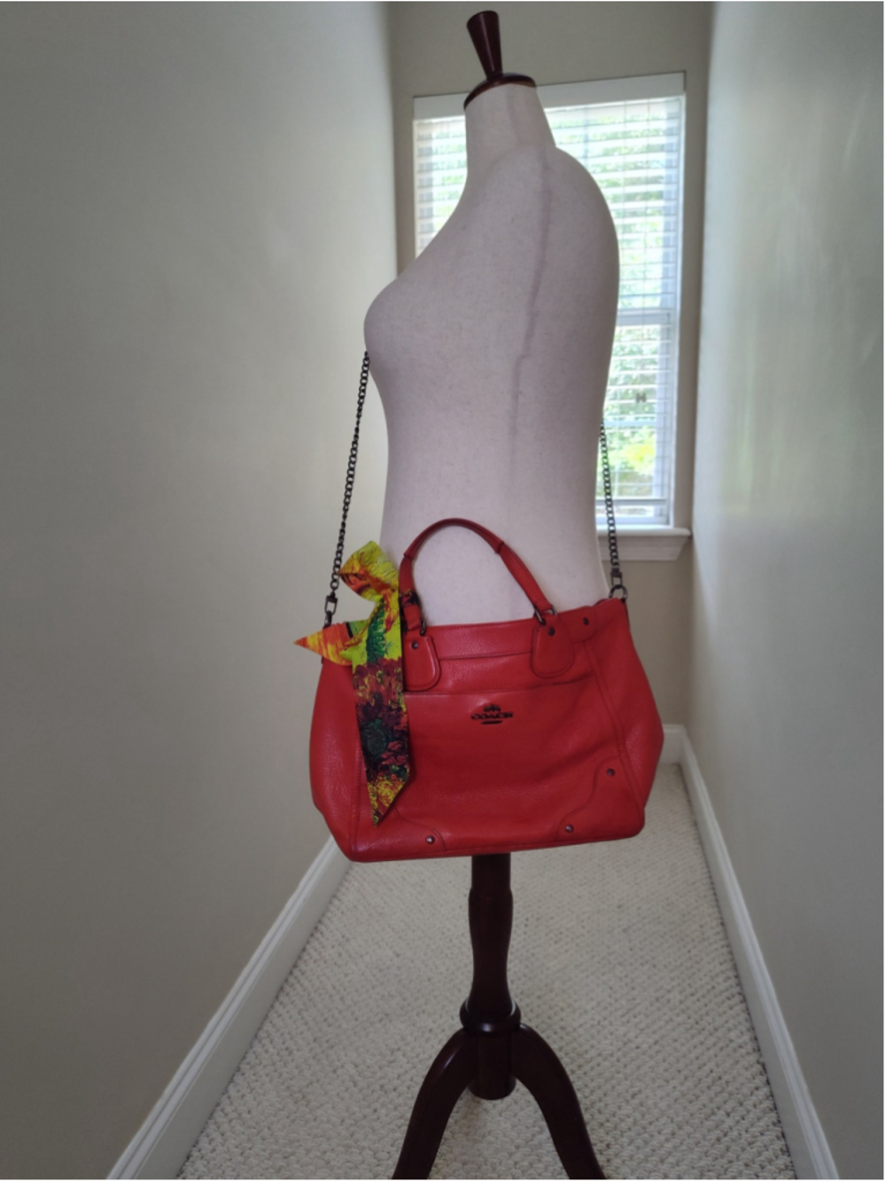 Women's Coach Red Leather Satchel Bag with Accent Scarf